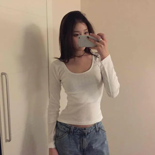 Delicate Fit Slim Square Neck Ribbed Long Sleeve Tee