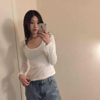 Delicate Fit Slim Square Neck Ribbed Long Sleeve Tee
