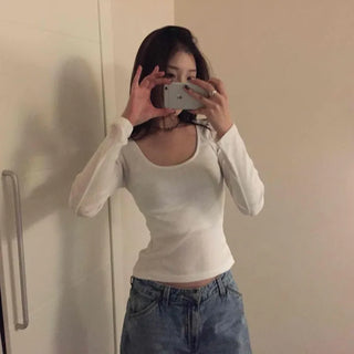 Delicate Fit Slim Square Neck Ribbed Long Sleeve Tee