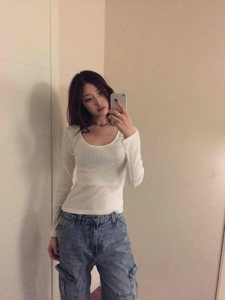 Delicate Fit Slim Square Neck Ribbed Long Sleeve Tee