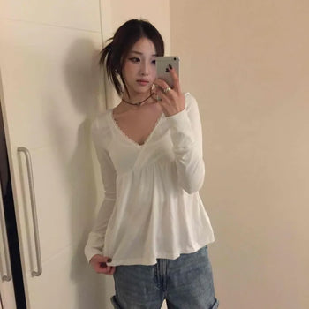 Heartneck Balloon Flare Babydoll Long Sleeve T-shirt