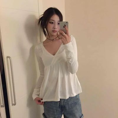 Heartneck Balloon Flare Babydoll Long Sleeve T-shirt