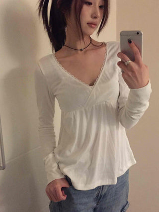 Heartneck Balloon Flare Babydoll Long Sleeve T-shirt