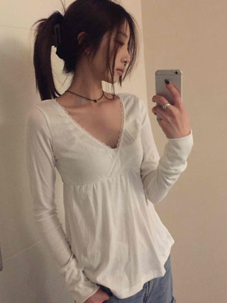 Heartneck Balloon Flare Babydoll Long Sleeve T-shirt
