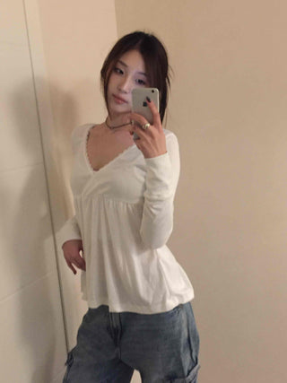 Heartneck Balloon Flare Babydoll Long Sleeve T-shirt