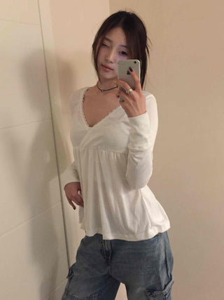 Heartneck Balloon Flare Babydoll Long Sleeve T-shirt