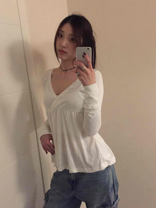 Heartneck Balloon Flare Babydoll Long Sleeve T-shirt