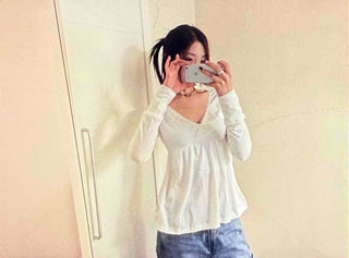 Heartneck Balloon Flare Babydoll Long Sleeve T-shirt