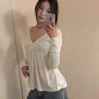 Heartneck Balloon Flare Babydoll Long Sleeve T-shirt