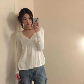 Heartneck Balloon Flare Babydoll Long Sleeve T-shirt