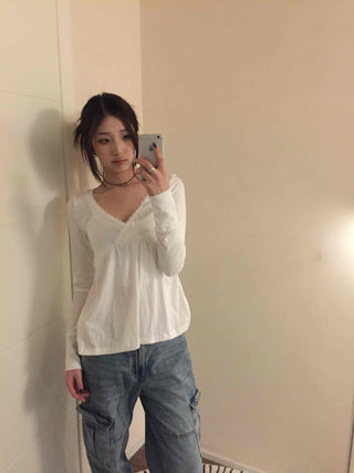 Heartneck Balloon Flare Babydoll Long Sleeve T-shirt