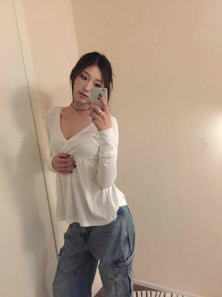 Heartneck Balloon Flare Babydoll Long Sleeve T-shirt