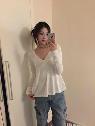 Heartneck Balloon Flare Babydoll Long Sleeve T-shirt