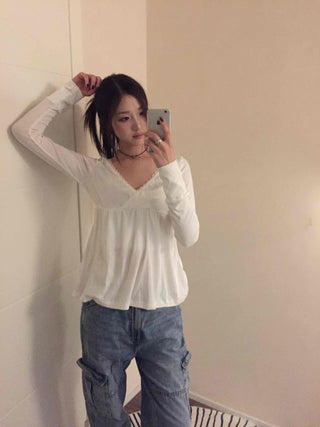 Heartneck Balloon Flare Babydoll Long Sleeve T-shirt