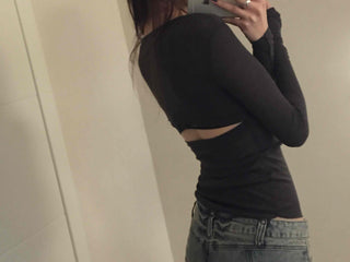 Delicate Fit Square Neck Body-Fit Ribbed Long Sleeve Tee