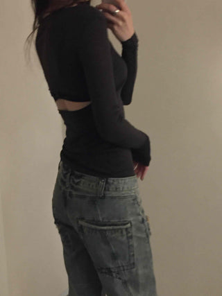 Delicate Fit Square Neck Body-Fit Ribbed Long Sleeve Tee