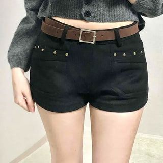 Gold Stud Detail Slim Fit High-Waisted Shorts