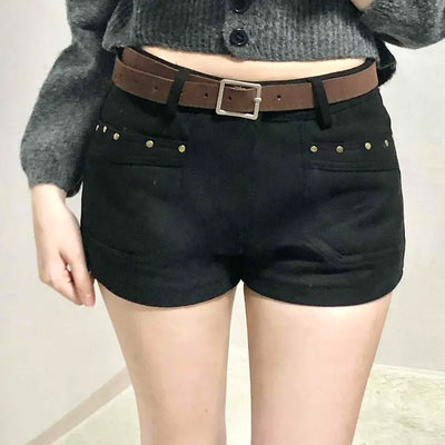 Gold Stud Detail Slim Fit High-Waisted Shorts