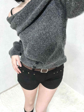 Gold Stud Detail Slim Fit High-Waisted Shorts