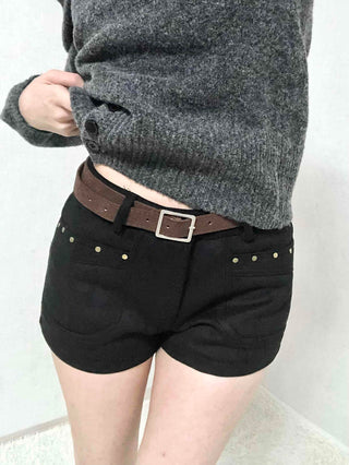 Gold Stud Detail Slim Fit High-Waisted Shorts