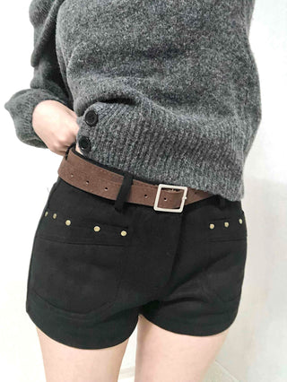 Gold Stud Detail Slim Fit High-Waisted Shorts