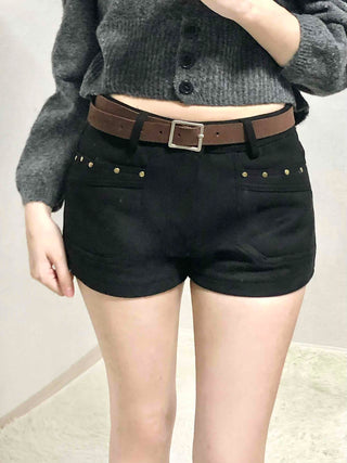 Gold Stud Detail Slim Fit High-Waisted Shorts