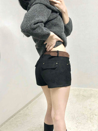Gold Stud Detail Slim Fit High-Waisted Shorts