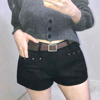 Gold Stud Detail Slim Fit High-Waisted Shorts
