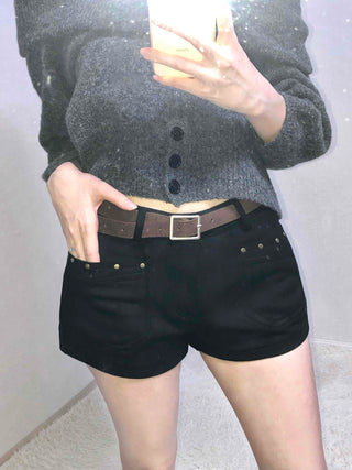 Gold Stud Detail Slim Fit High-Waisted Shorts