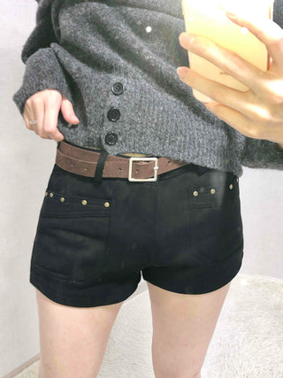 Gold Stud Detail Slim Fit High-Waisted Shorts