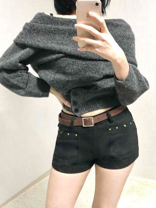 Gold Stud Detail Slim Fit High-Waisted Shorts