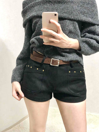 Gold Stud Detail Slim Fit High-Waisted Shorts