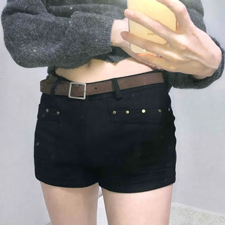 Gold Stud Detail Slim Fit High-Waisted Shorts
