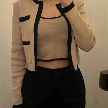 Chanel Contrast Trimmed Crop Knit Two-Piece