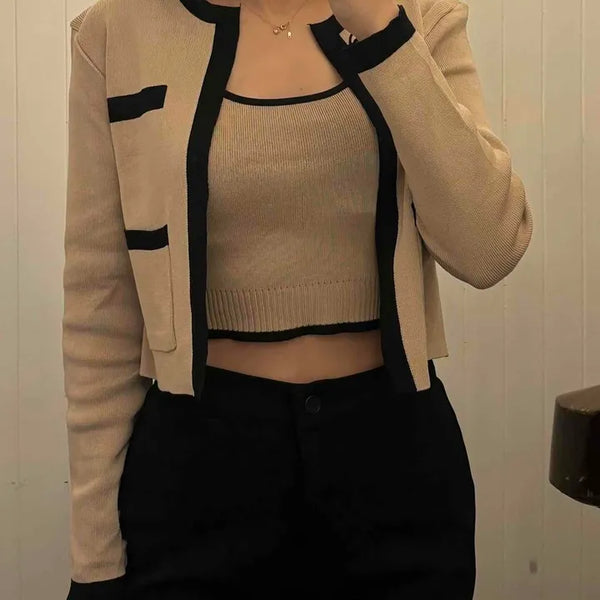 Chanel Contrast Trimmed Crop Knit Two-Piece