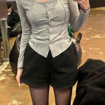 Lovely Shirred V-Neck Slim Fit Crop Cardigan