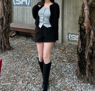 Lovely Shirred V-Neck Slim Fit Crop Cardigan