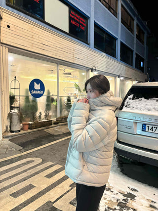 Outdoor Logo Pocket Hooded Down Padded Jacket