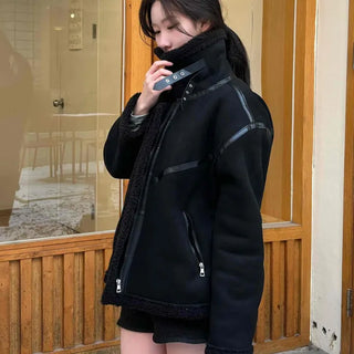 Eco Fur Trimmed Oversized Shearling Coat
