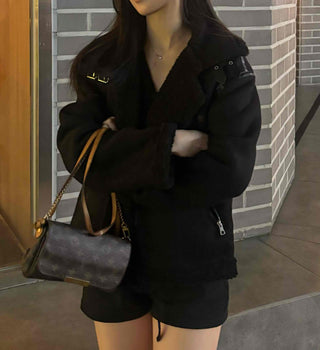 Eco Fur Trimmed Oversized Shearling Coat