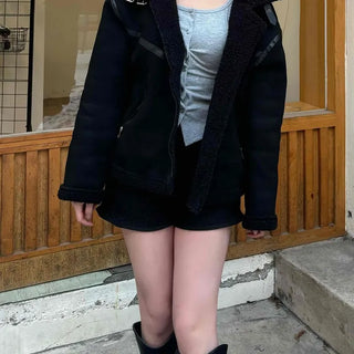 Eco Fur Trimmed Oversized Shearling Coat