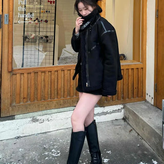 Eco Fur Trimmed Oversized Shearling Coat