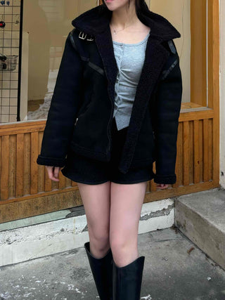 Eco Fur Trimmed Oversized Shearling Coat