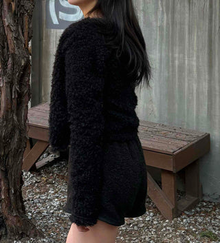 Teddy Heathered V-Neck Long Knit Cardigan