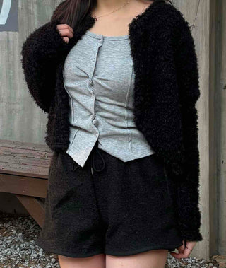 Teddy Heathered V-Neck Long Knit Cardigan
