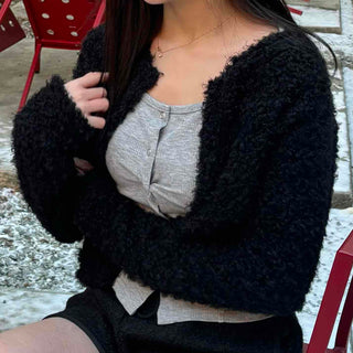 Teddy Heathered V-Neck Long Knit Cardigan