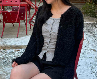 Teddy Heathered V-Neck Long Knit Cardigan