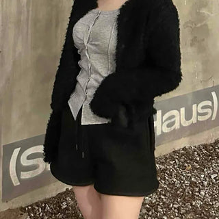 Teddy Heathered V-Neck Long Knit Cardigan