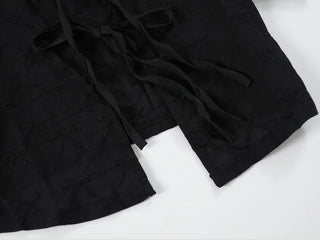 Nev Ribbon See-through Sleeve Puff Blouse