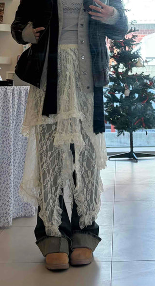 Random Dot Shirred Waistband Flare Maxi Skirt